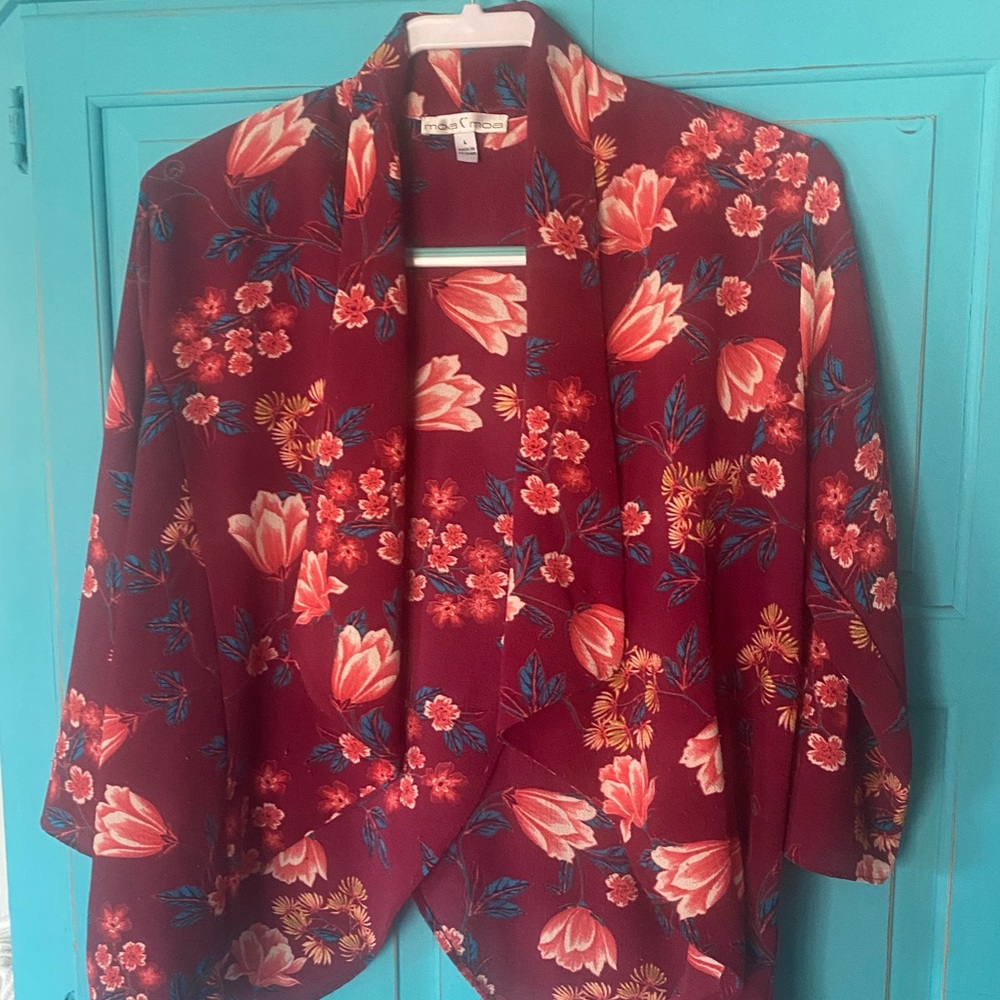 Kimono Jacket Split-Back Bracelet Length Sleeves Size Large Draped Collar